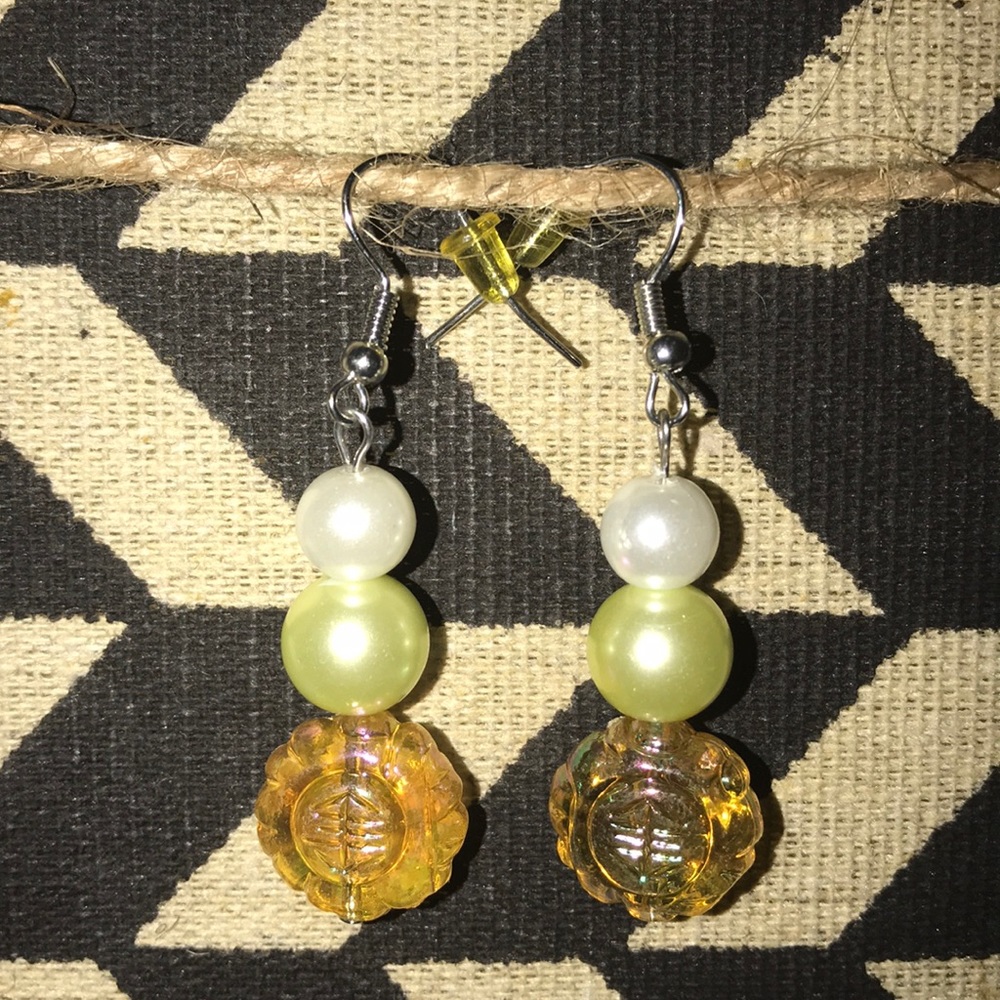 White and lite green earrings